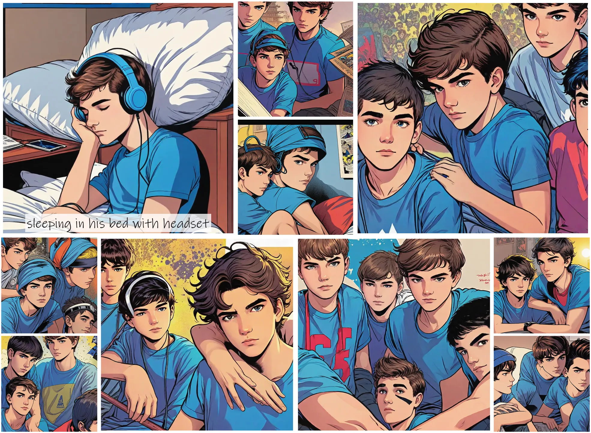 Story Diffusion - Comic book Image - -teenage-boys-img-wearing-blue-shirt-hn7mppxr09rgj0cffxvak7emrm