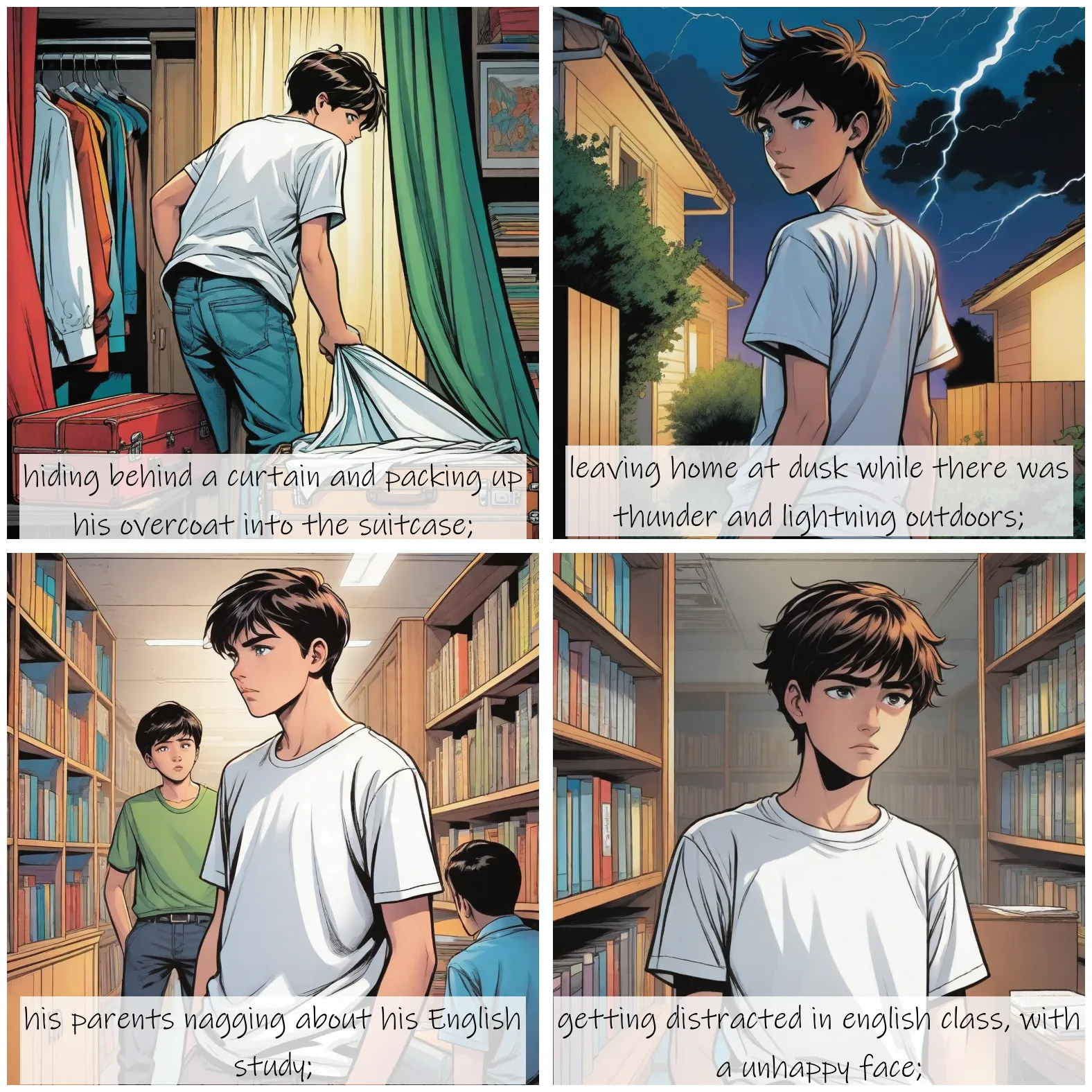 Story Diffusion - Comic book Image - a-teenager-boy-img-wearing-a-white-tshirt-myst3djf0srgm0cfgvq9y5nmnc