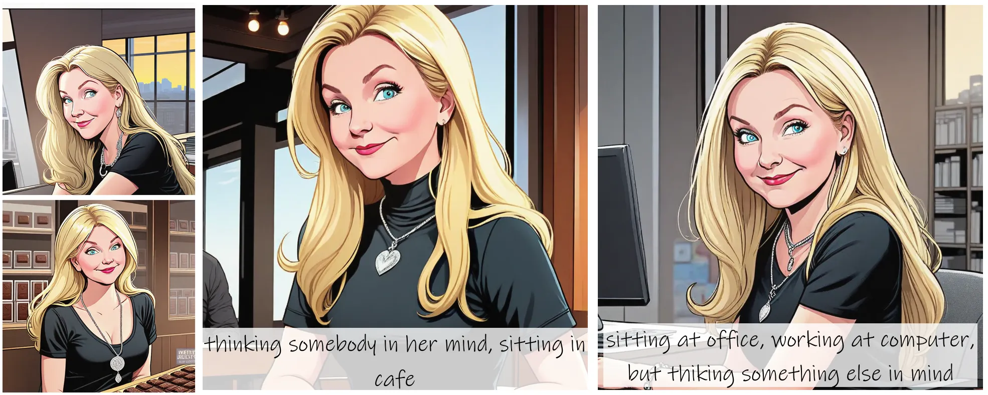 Story Diffusion - Comic book Image - a-happy-middle-aged-blond-woman-with-gray-eyes-and-with-long-blond-hair-img-wearing-a-black-shirt-and-a-silver-necklace-y9r8nbmsm5rj20cgqb8rqhq78r