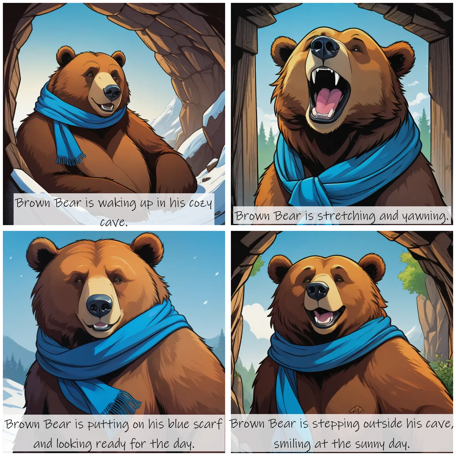 Story Diffusion - Comic book Image - brown-bear-a-big-brown-bear-with-a-blue-scarf-ejw952qa6xrgm0cfpeeshw4nf0