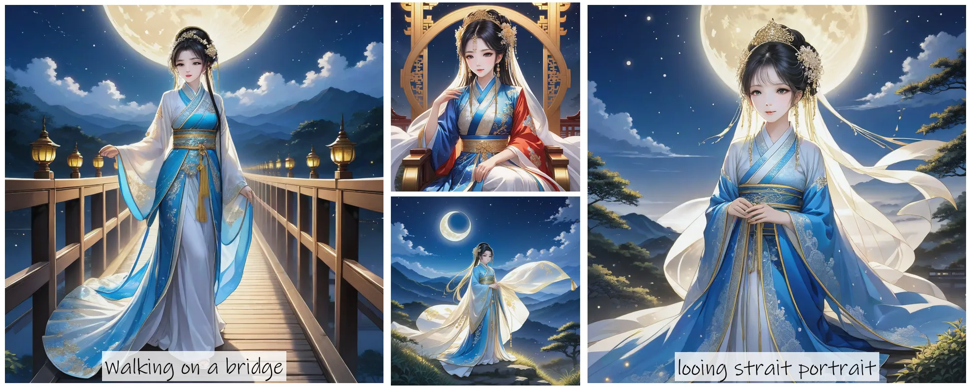 Story Diffusion - Japanese Anime Image - a-stunning-anime-chinese-bride-hanfu-bluewithe-golden-bridal-attire-intricate-tribal-attire-her-regal-jewels-sparkling-under-the-moonlit-sky-2s9spvw7wnrgp0cffvs83f0jac