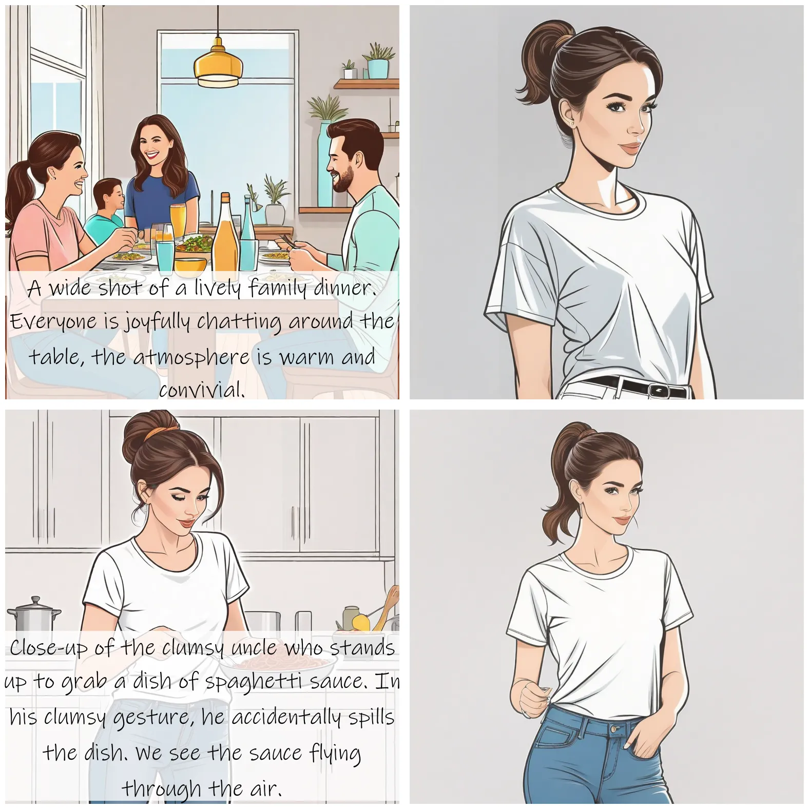 Story Diffusion - Line art Image - a-woman-in-her-thirties-hair-tied-back-in-a-ponytail-dressed-in-a-plain-tshirt-and-jeans-ktw4bw2wdnrgg0cfvndb8qpybm