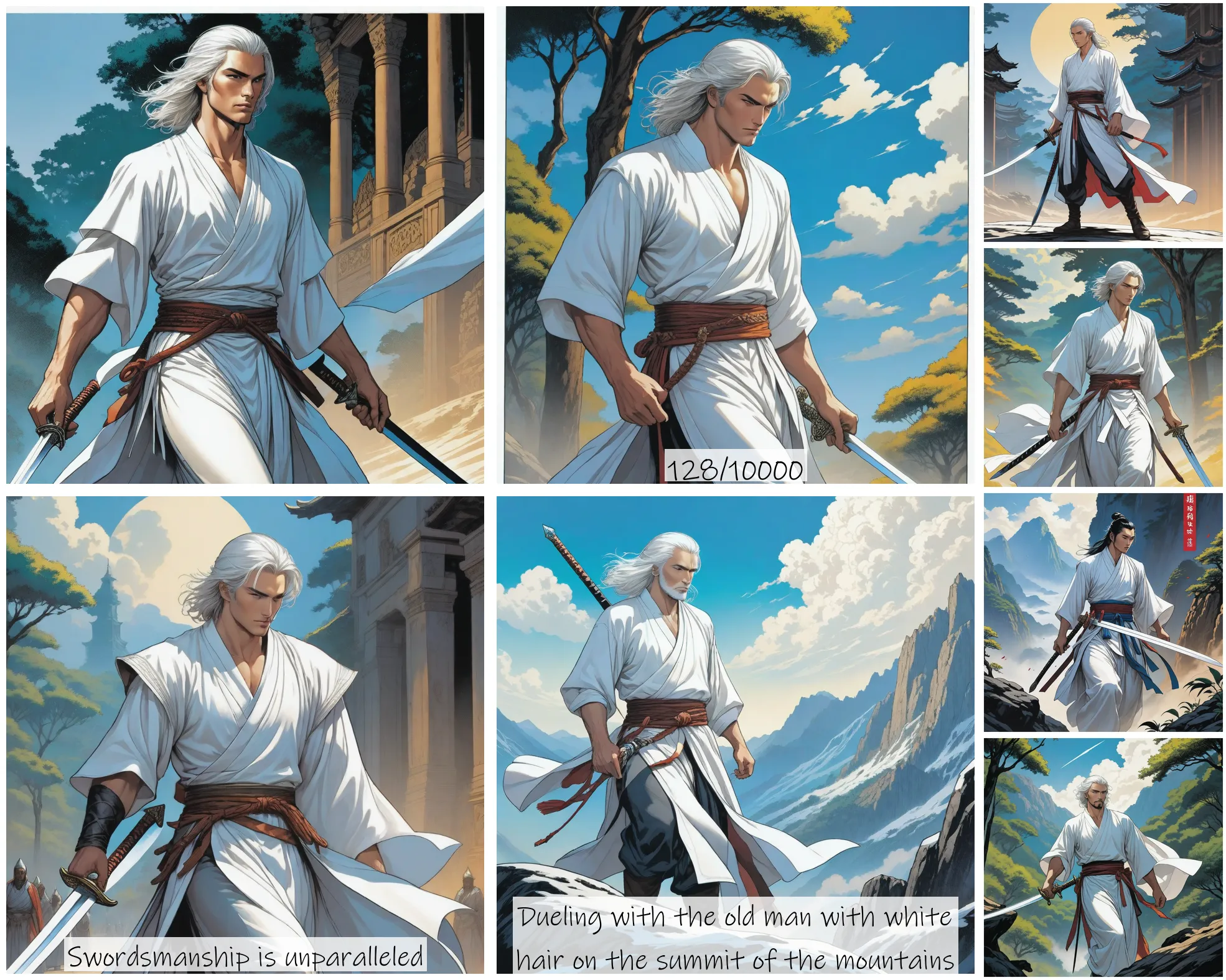 Story Diffusion - Comic book Image - a-graceful-white-clad-man-carrying-a-long-sword-czdsawj4e1rgg0cfwaqrgzc7m8