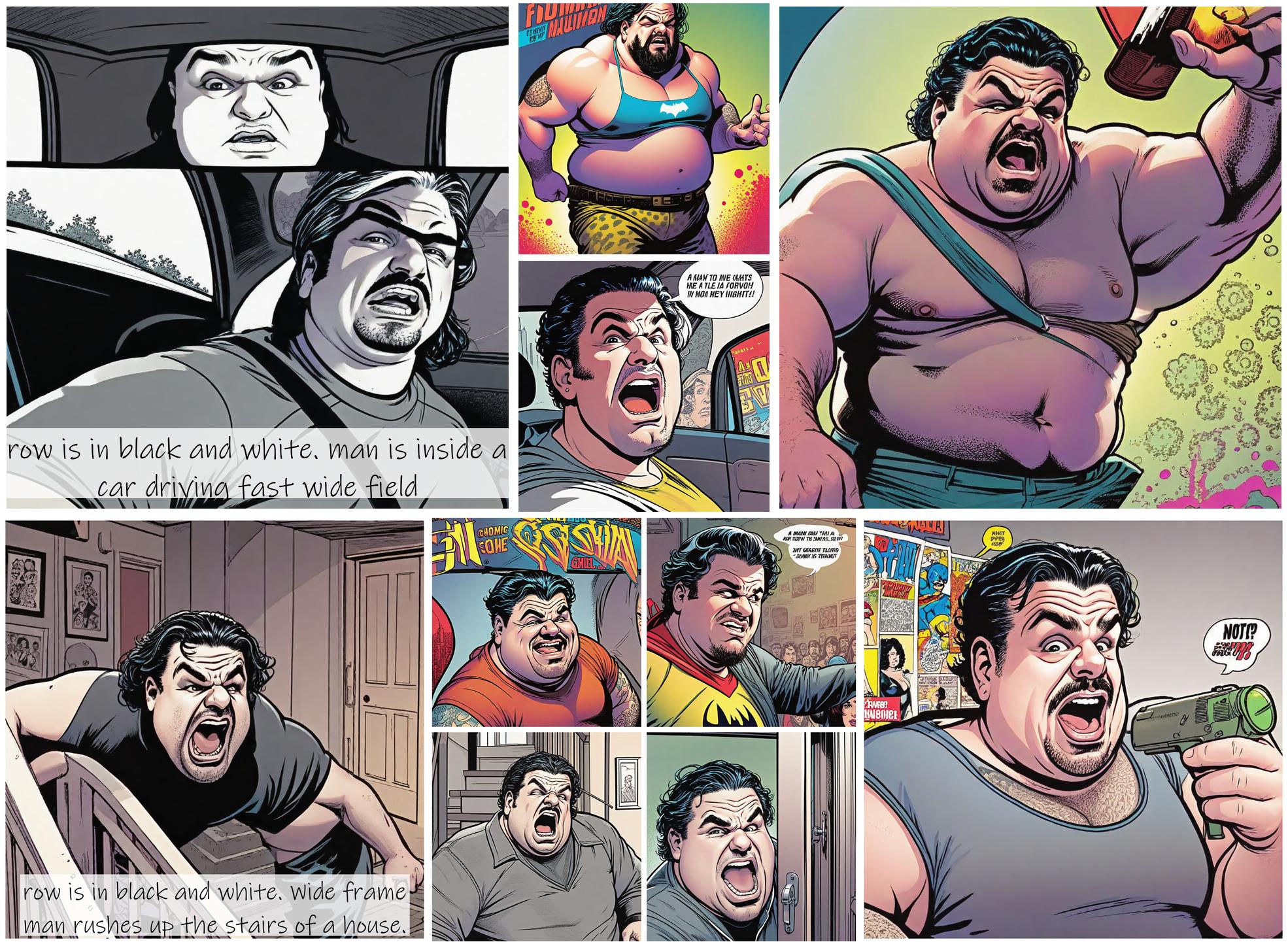 Story Diffusion - Comic book Image - man-img-is-a-funny-and-amusing-character-has-a-round-and-nice-face-a-very-fat-body-is-not-very-tall--t8600jxq8nrgm0cfsxkbn25kfg