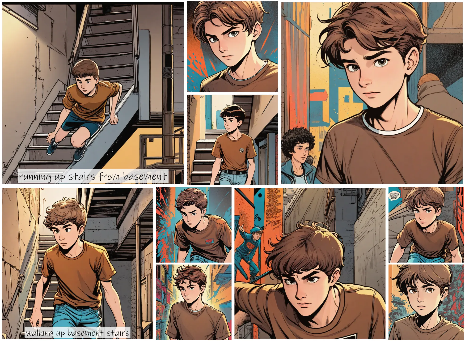 Story Diffusion - Comic book Image - -teenage-boy-img-wearing-brown-shirt-c1mx6rt6d5rgg0cffy1ry4nmz0