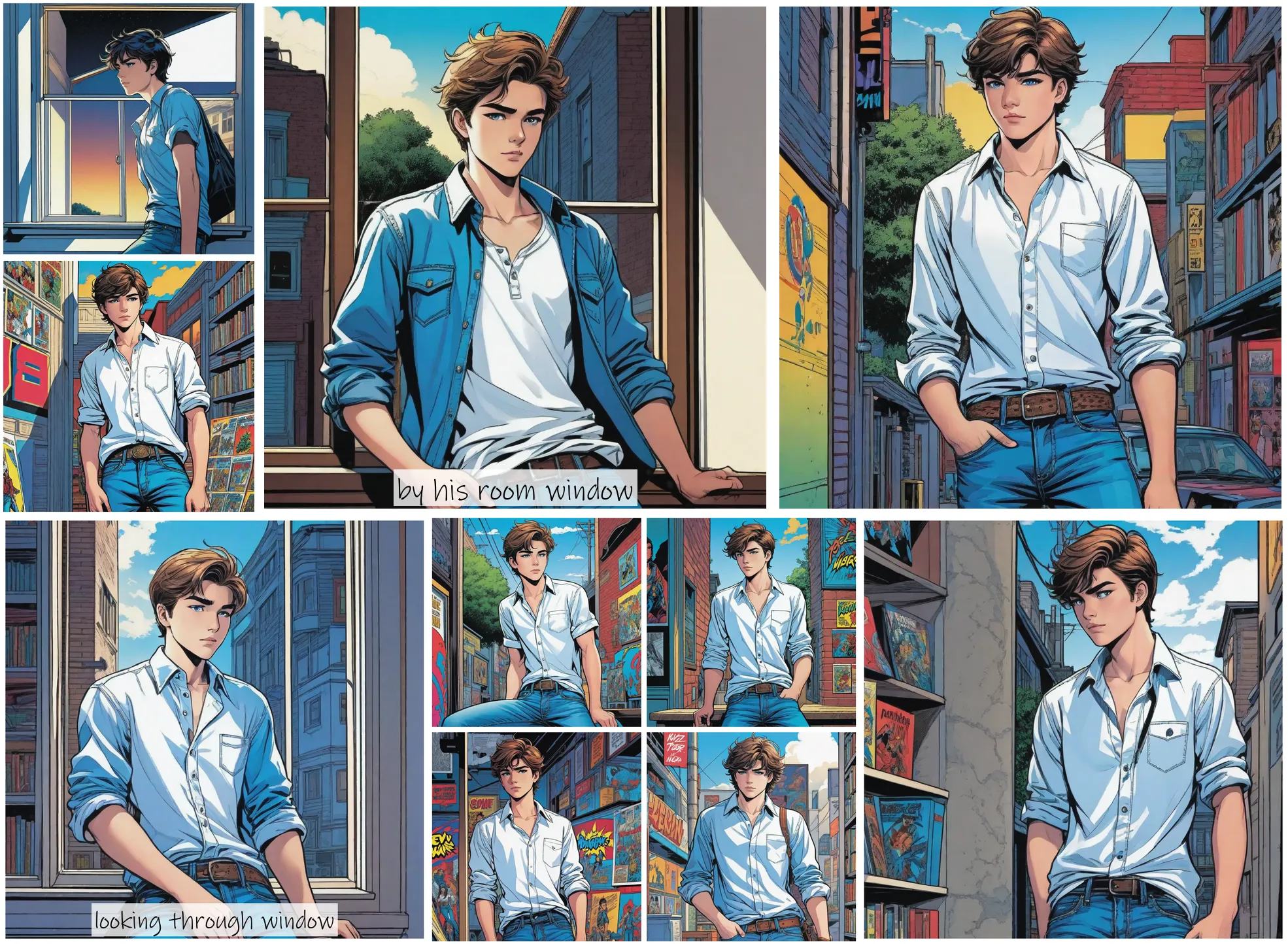 Story Diffusion - Comic book Image - teenage-boy-white-shirt-blue-jeans-ajwpz1qkh1rgg0cffyevfb1900