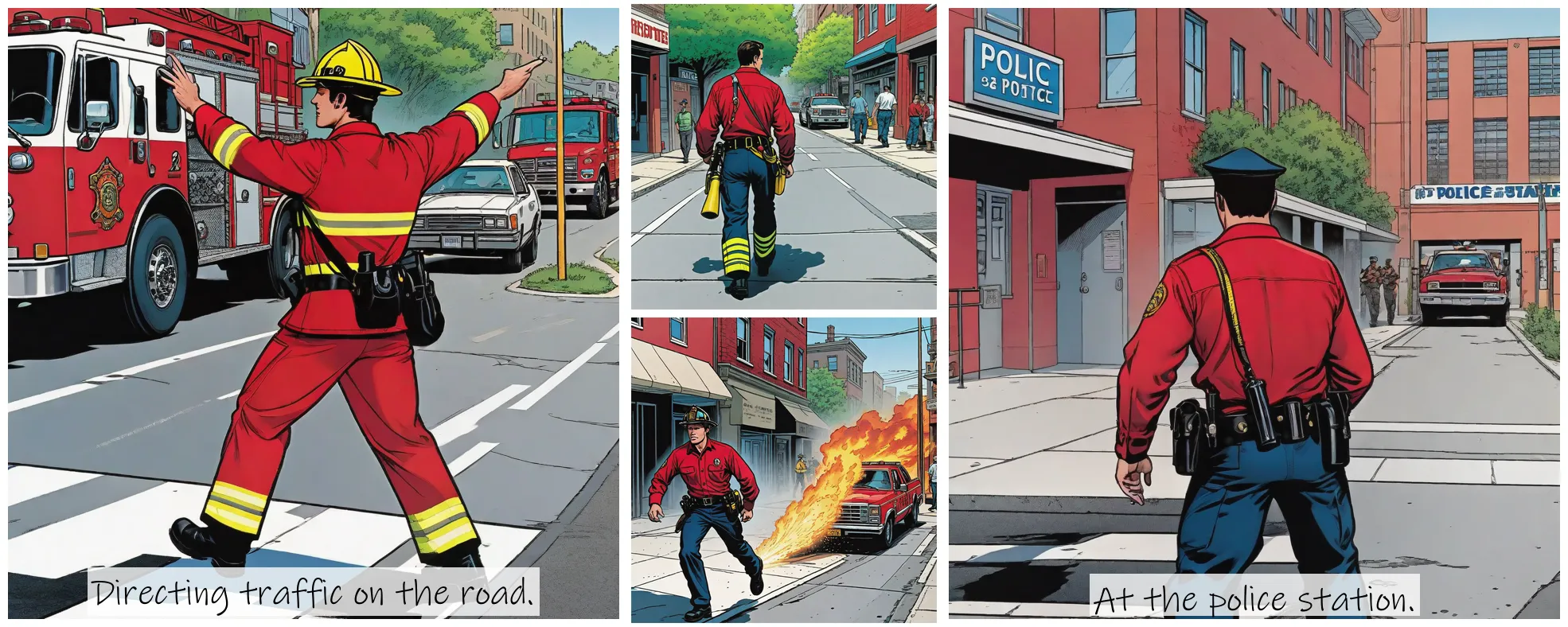 Story Diffusion - Comic book Image - a-fireman-img-wearing-a-red-shirt-ngc06r5ethrgj0cfgbqrn4s9pg