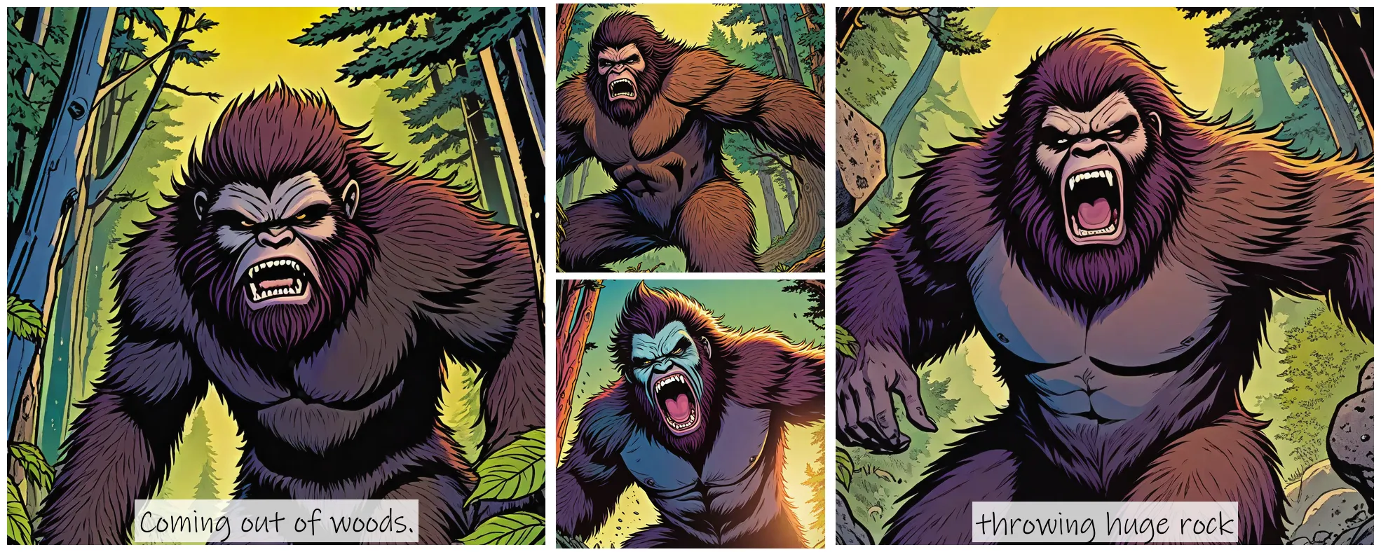 Story Diffusion - Comic book Image - a-man-img-turning-into-a-sasquatch--hvbm87rk89rgg0cfvbnv25sx6m