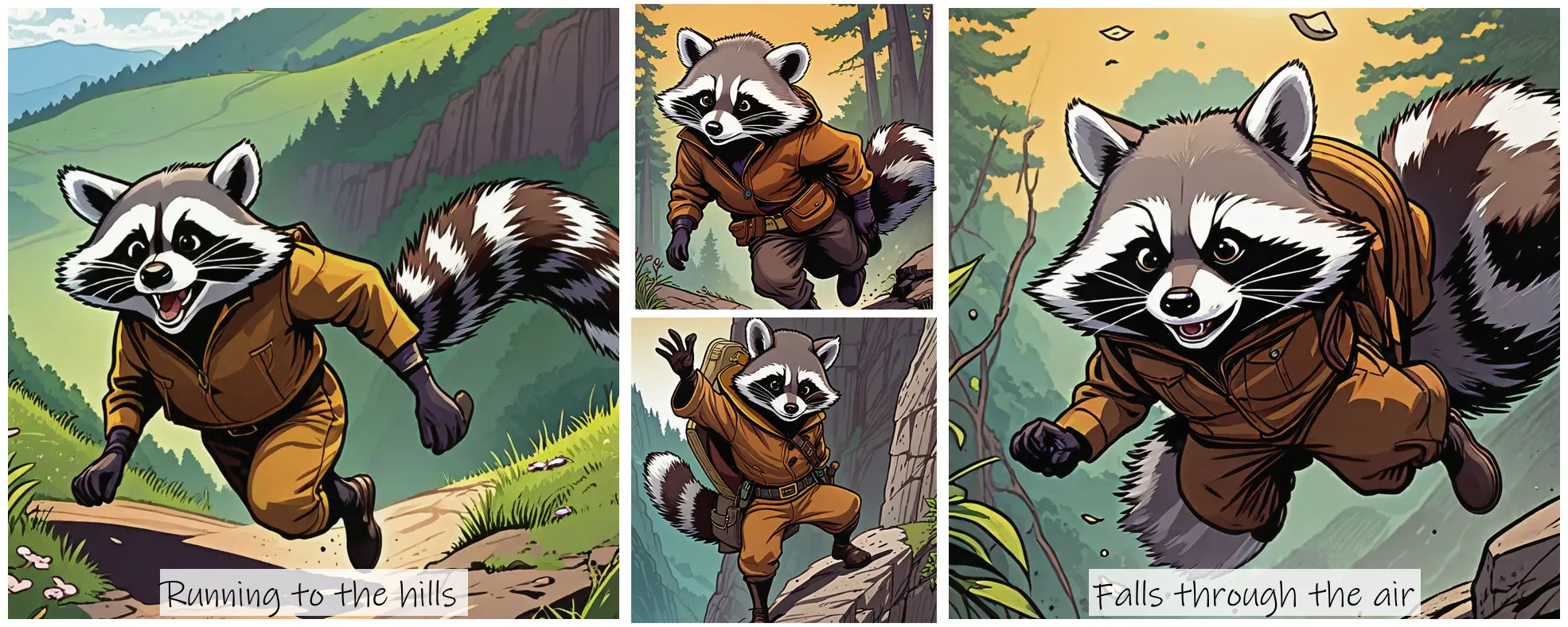 Story Diffusion - Comic book Image - a-racoon-img-wearing-brown-clothing-hkaw4km2gdrgm0cgbr9rbf34r4