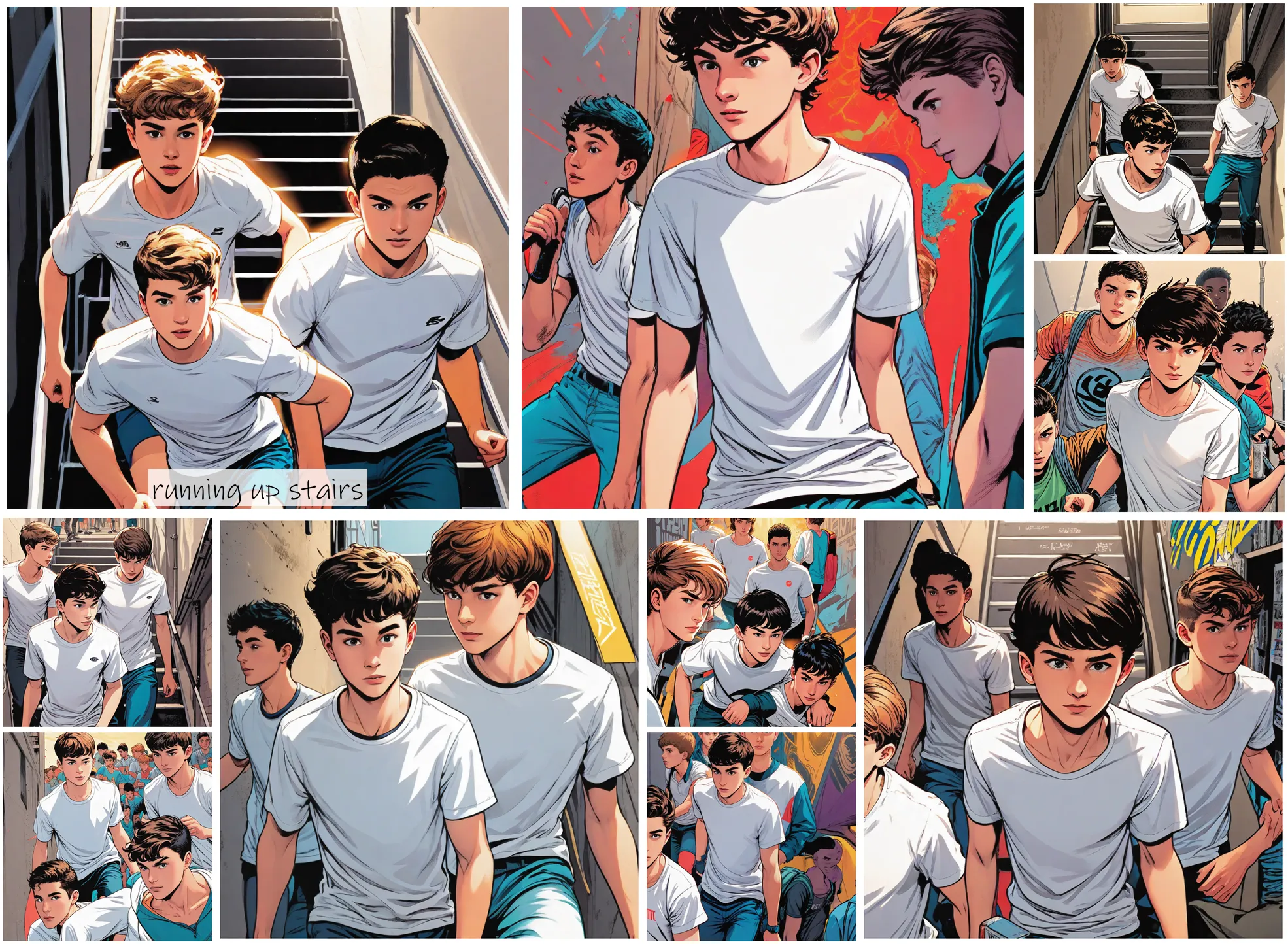 Story Diffusion - Comic book Image - -teenage-boys-img-wearing-white-shirt-wrf281ztesrgj0cffy0bbtcmxr