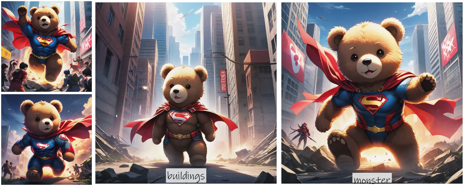 Story Diffusion - Japanese Anime Image - teddy-bear-as-a-superhero-rescue-the-world-and-kill-monster-s8g8xrwtw1rgj0cfms9s1mfeh0