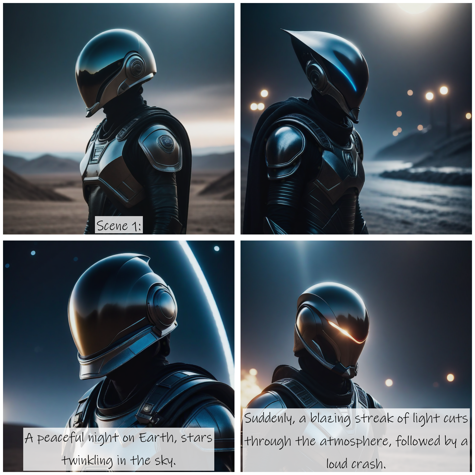 Story Diffusion - Cinematic Image - an-alien-who-lands-on-earth-and-searches-for-answers-broad-tall-and-dark-helmet-56yt6pake9rgg0cfdh9ban399g